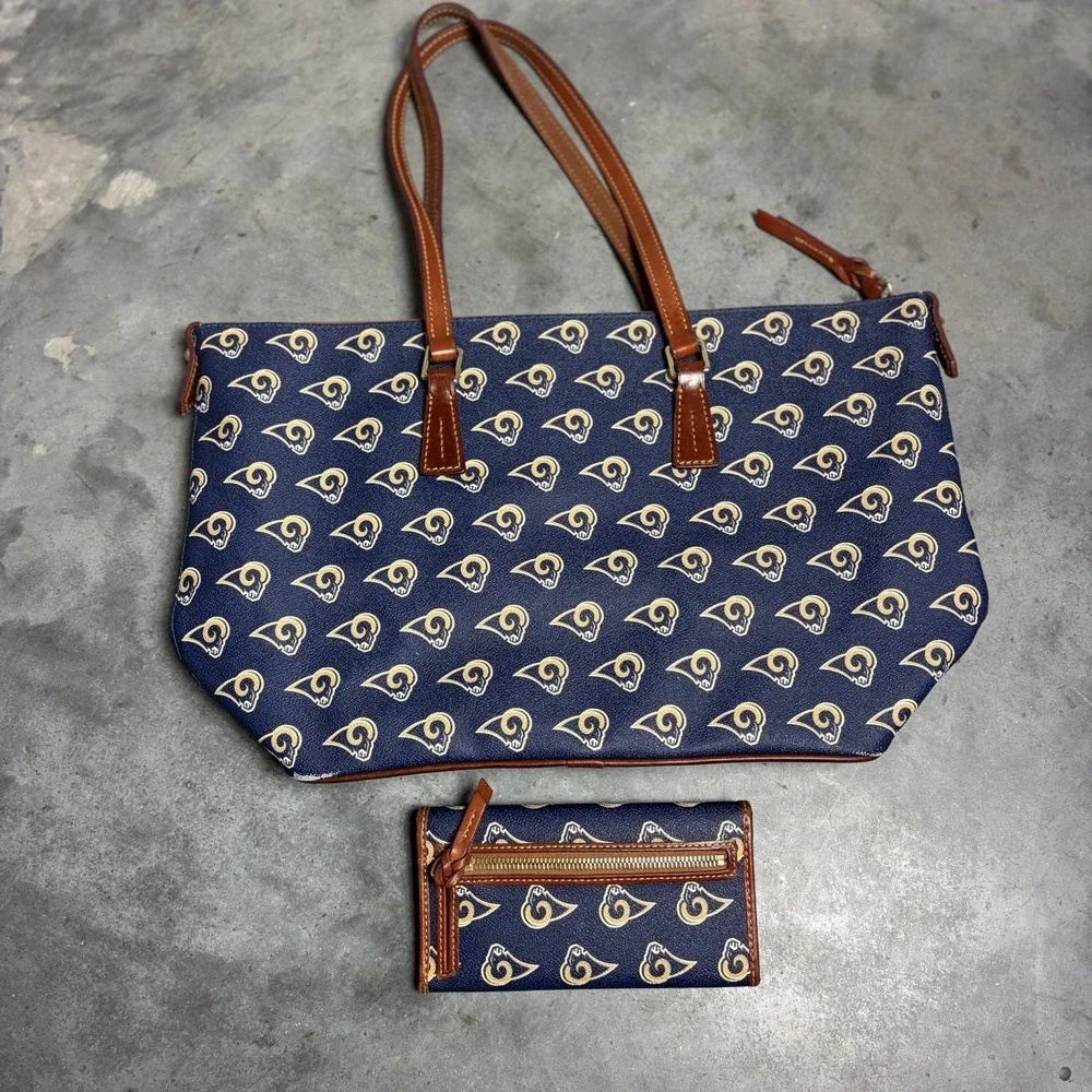 Dooney & Bourke LA Rams NFL Tote Bag Matching Wallet Set Navy Blue Coated Canva